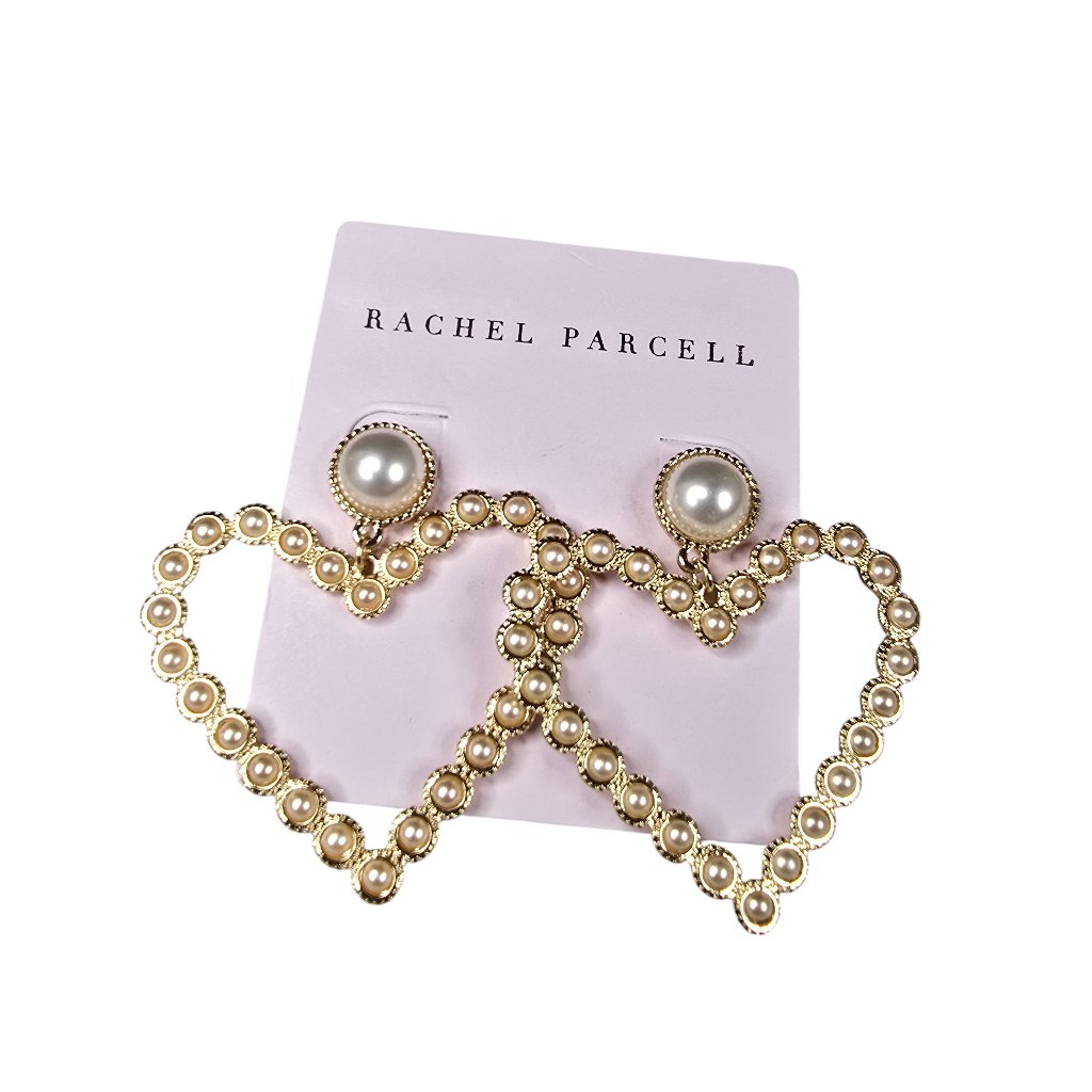 Rachel Parcell Women's Big Faux Pearl Heart Earrings Gold Plated Blush Nwt